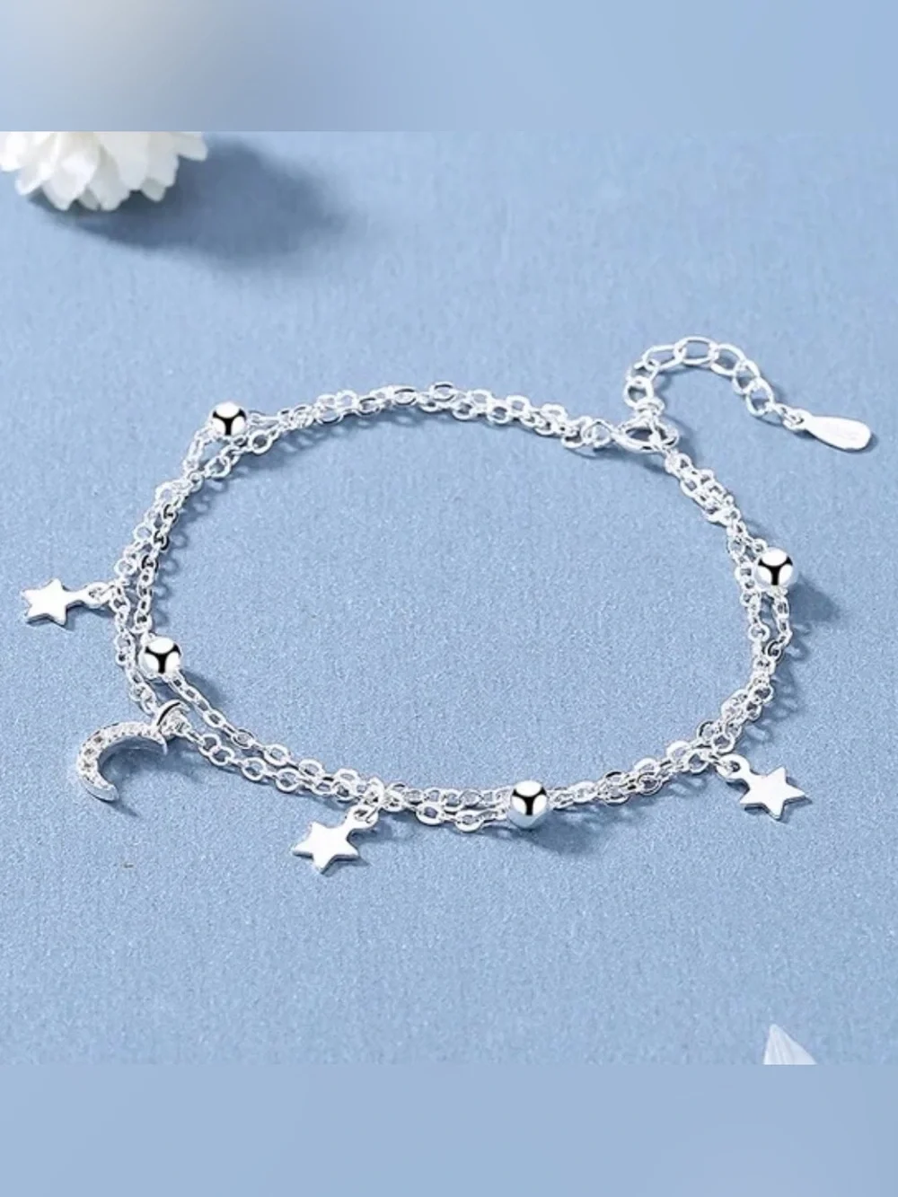 Celestial Double Chain Charm Bracelet | 925 Sterling Silver | Sz 6 3/8 + 1 5/8”
